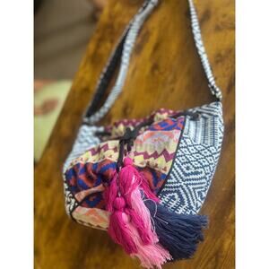Bohemian embroidered crossbody Purse with adjustable strap, fully lined